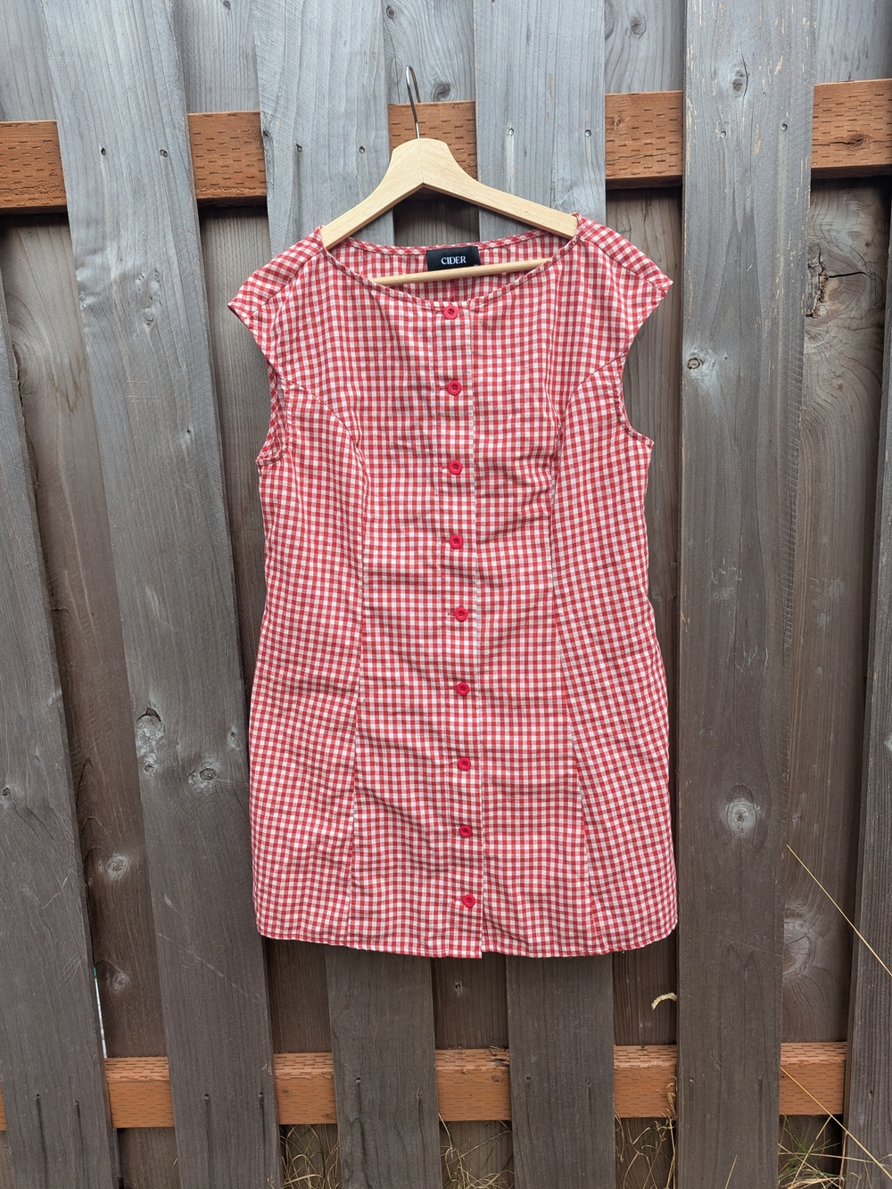 Cider Red Gingham Button-Front Mini Dress